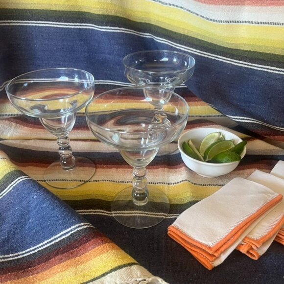 Set Of 3 Vintage Libbey Metrolopolis Margarita Glasses With Ball Stem Design - Picture 3 of 7